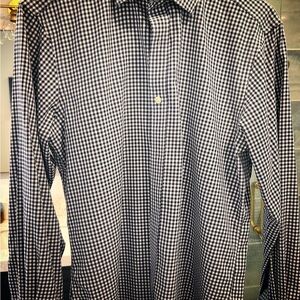 T.M.Lewin Navy and White Gingham Shirt
